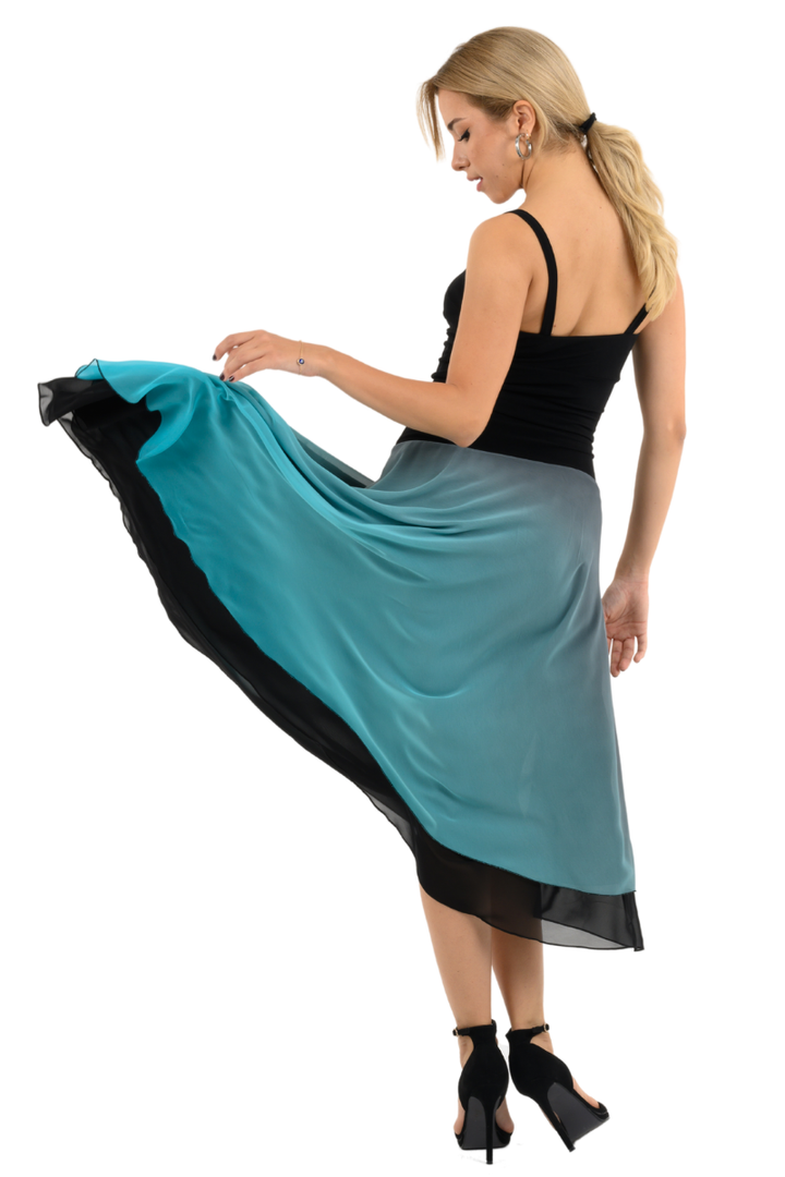 Black & Blue Gradient Two-layer Georgette Skirt