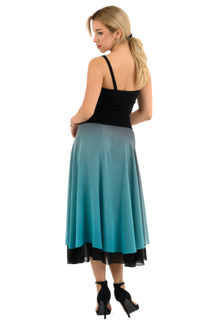 Black & Blue Gradient Two-layer Georgette Skirt