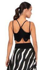 Load image into Gallery viewer, Black Crop Top With Fringe Back Detail
