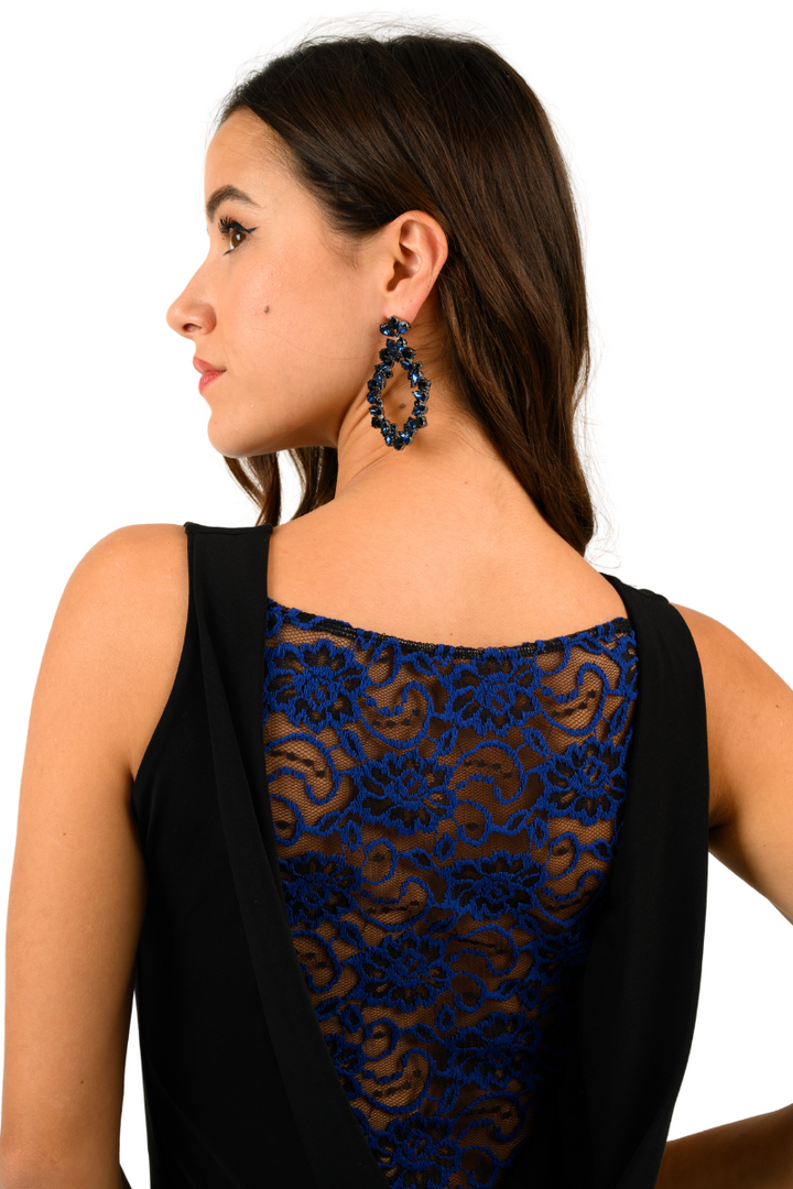 Black Dress With Blue Lace Draped Back