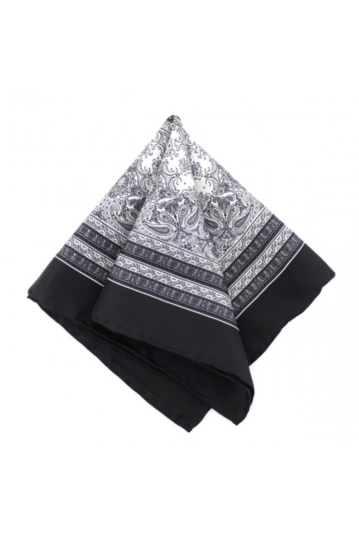 Black & Grey Paisley Print Silk Men's Pocket Square