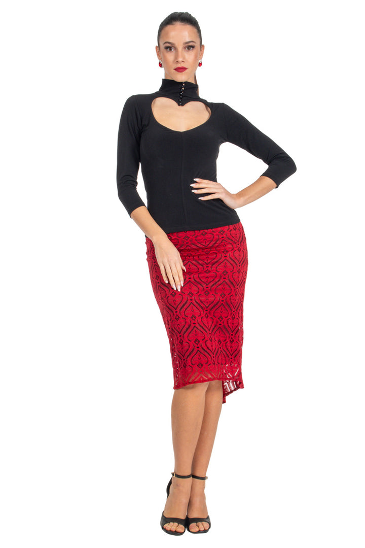 Black & Red Heart Shap Lace Fishtail Tango Skirt