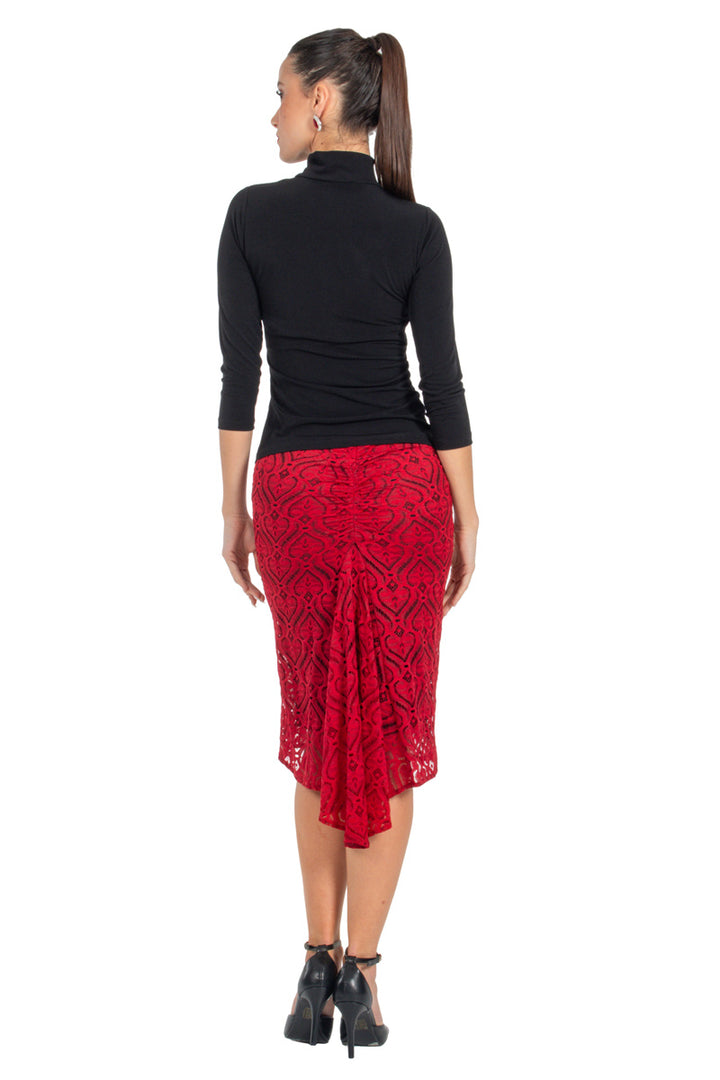 Black & Red Heart Shap Lace Fishtail Tango Skirt