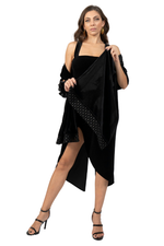 Load image into Gallery viewer, Black Velvet Shawl With Tulle Edges