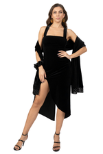 Load image into Gallery viewer, Black Velvet Shawl With Tulle Edges