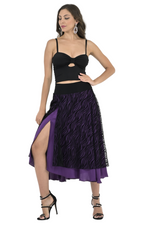 Load image into Gallery viewer, Black &amp; Purple Mesh Zebra Print Two-layer Satin Skirt
