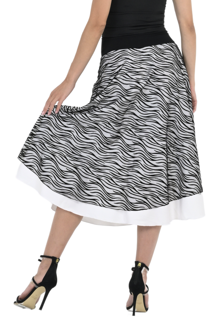 Black & White Mesh Zebra Print Two-layer Satin Skirt