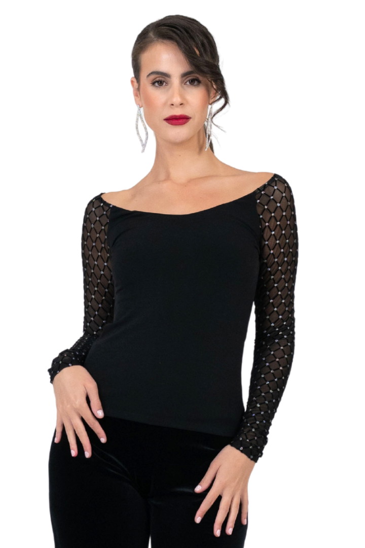 Tango Top With Sparkling Mesh Sleeves