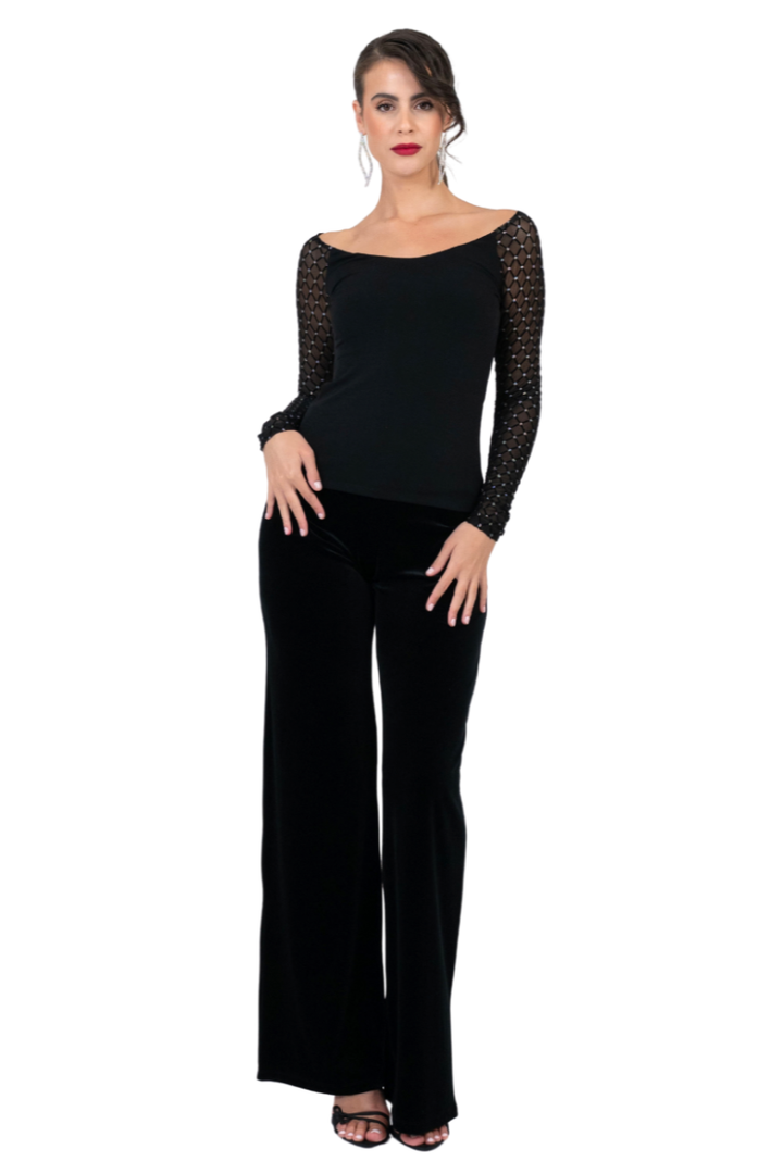 Tango Top With Sparkling Mesh Sleeves