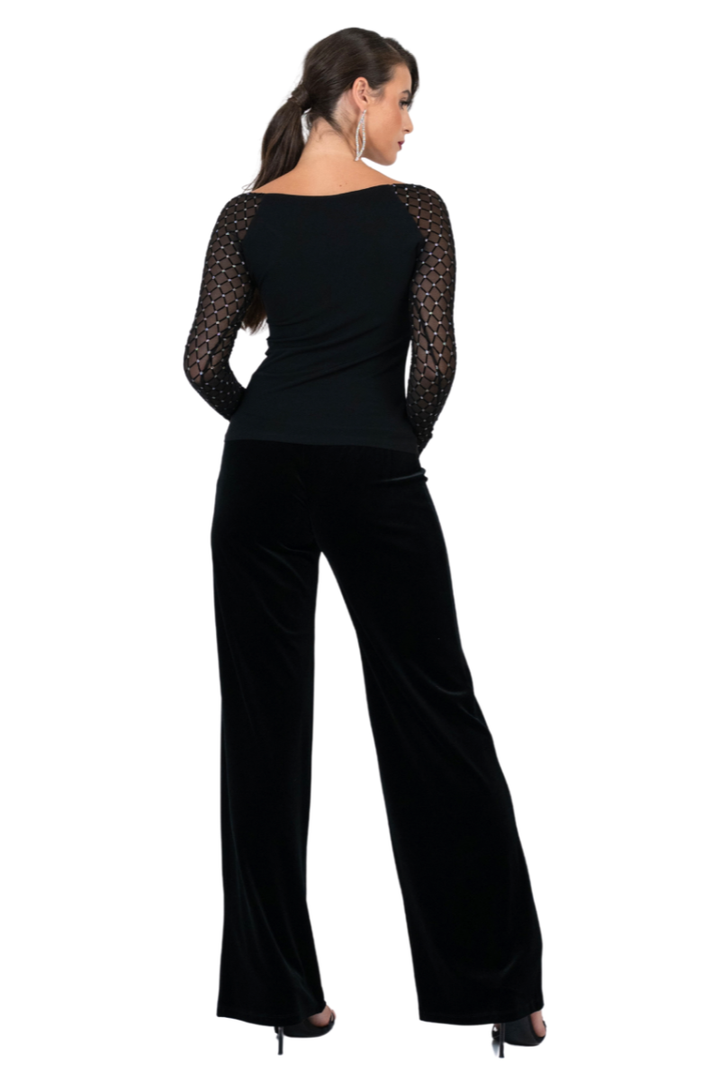 Tango Top With Sparkling Mesh Sleeves