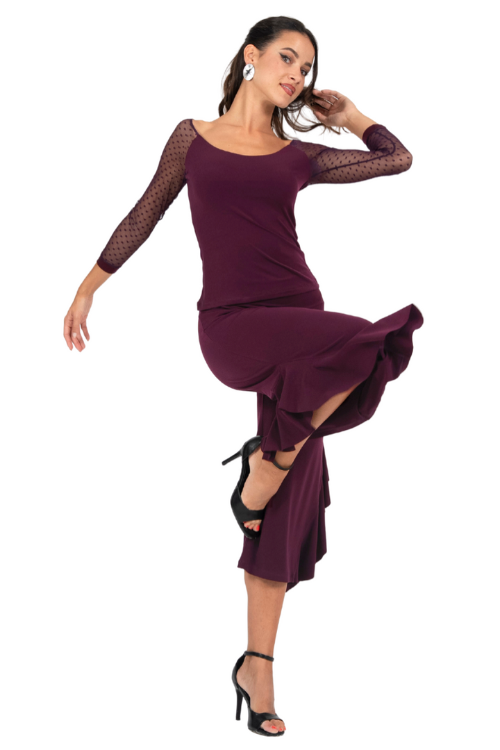 Blouse With Dotted Tulle Sleeves