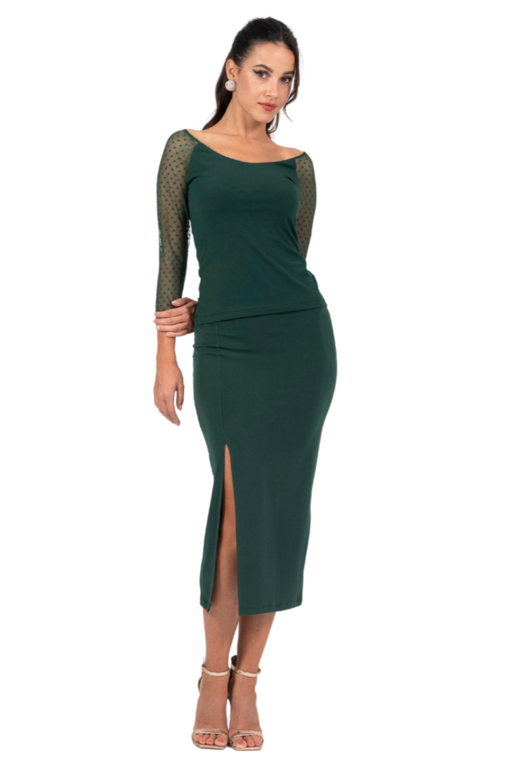 Blouse With Dotted Tulle Sleeves