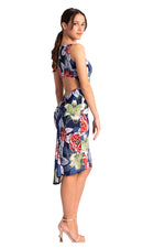 Load image into Gallery viewer, Blue Floral Keyhole Back Fishtail Tango Dress