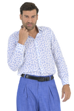 Load image into Gallery viewer, Blue Floral Print Men&#39;s Cotton Shirt
