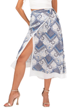 Load image into Gallery viewer, Blue Mixed Prints Two-layer Dance Skirt
