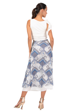 Load image into Gallery viewer, Blue Mixed Prints Two-layer Wrap Dance Skirt
