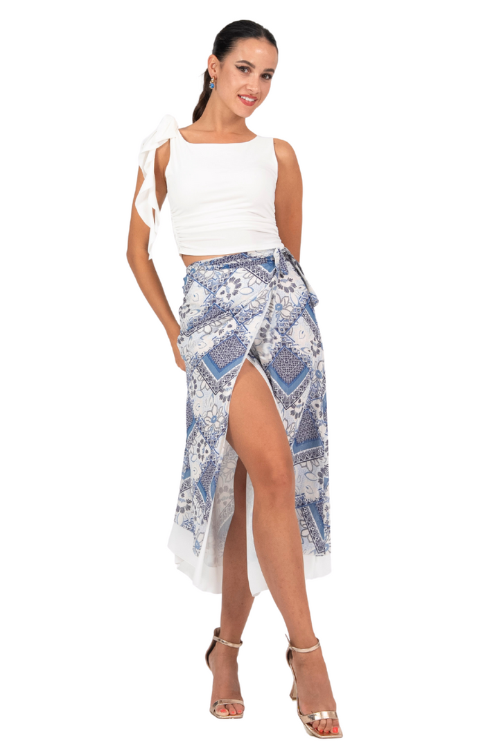 Blue Mixed Prints Two-layer Dance Skirt