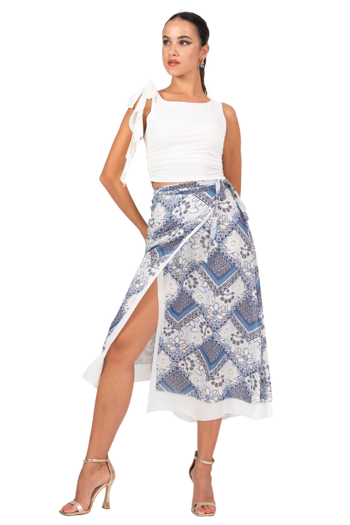 Blue Mixed Prints Two-layer Dance Skirt