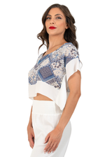 Load image into Gallery viewer, Blue Patchwork Floral Boxy Crop Top