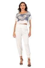 Load image into Gallery viewer, Blue Patchwork Floral Boxy Crop Top
