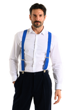 Load image into Gallery viewer, Blue Polka-Dot Men&#39;s Adjustable Suspenders
