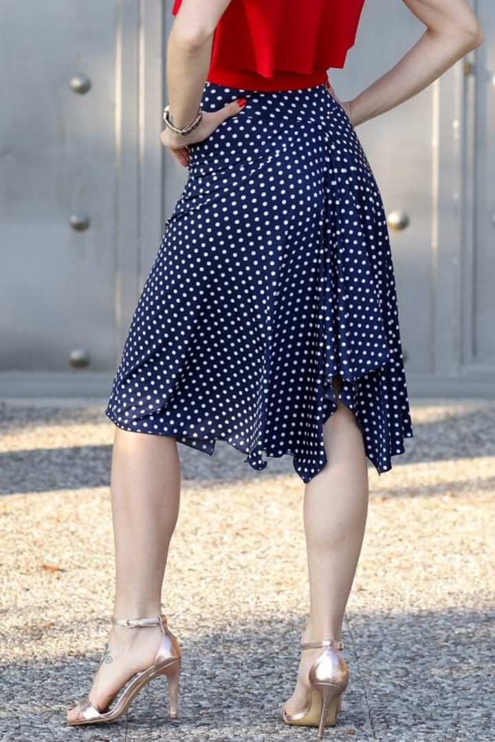 Blue Polka Dot Skirt With Back Movement