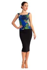 Load image into Gallery viewer, Blue Tropical Print Square Neckline Top With Thick Straps