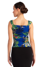 Load image into Gallery viewer, Blue Tropical Print Square Neckline Top With Thick Straps