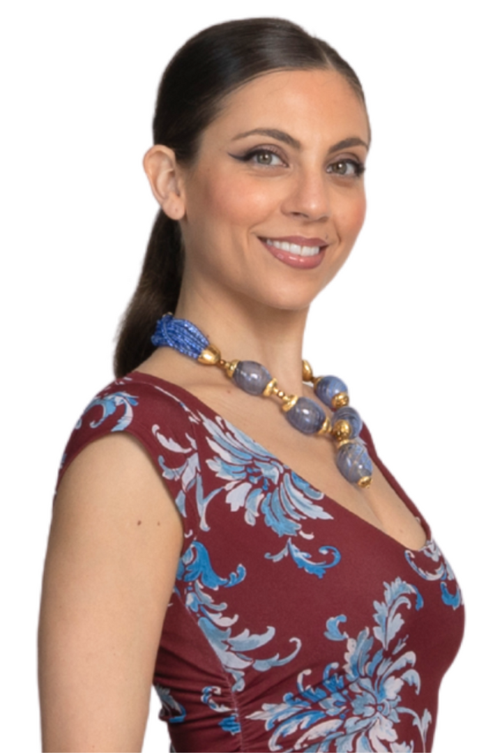 Blue And Gold Statement Beaded Tango Necklace