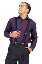 Load image into Gallery viewer, Blue Men's Adjustable Suspenders With Burgundy Stripe