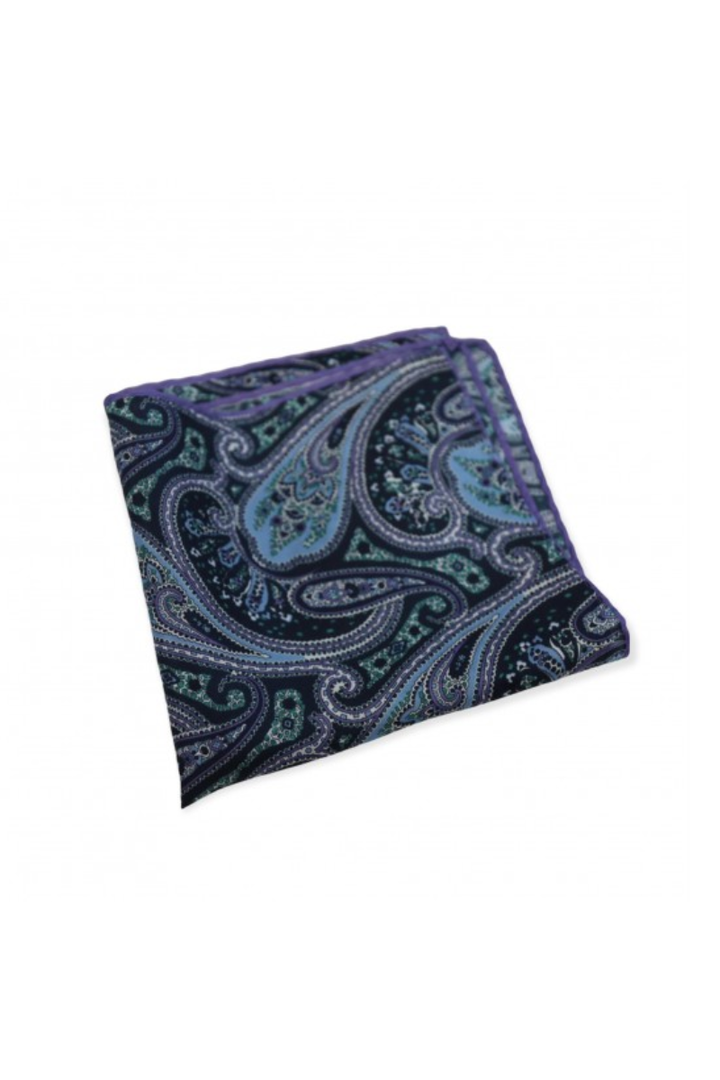 Blue Paisley Print Silk Men's Pocket Square