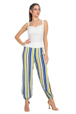 Load image into Gallery viewer, Blue &amp; Yellow Striped Gathered Tango Pants With Slits
