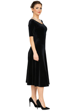 Load image into Gallery viewer, Boat Neckline Fit-and-flare Velvet Dress