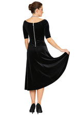 Load image into Gallery viewer, Boat Neckline Fit-and-flare Velvet Dress
