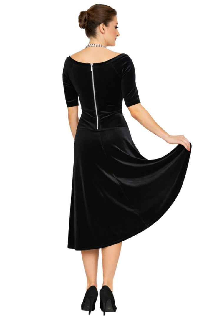 Boat Neckline Fit-and-flare Velvet Dress