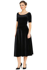 Load image into Gallery viewer, Boat Neckline Fit-and-flare Velvet Dress