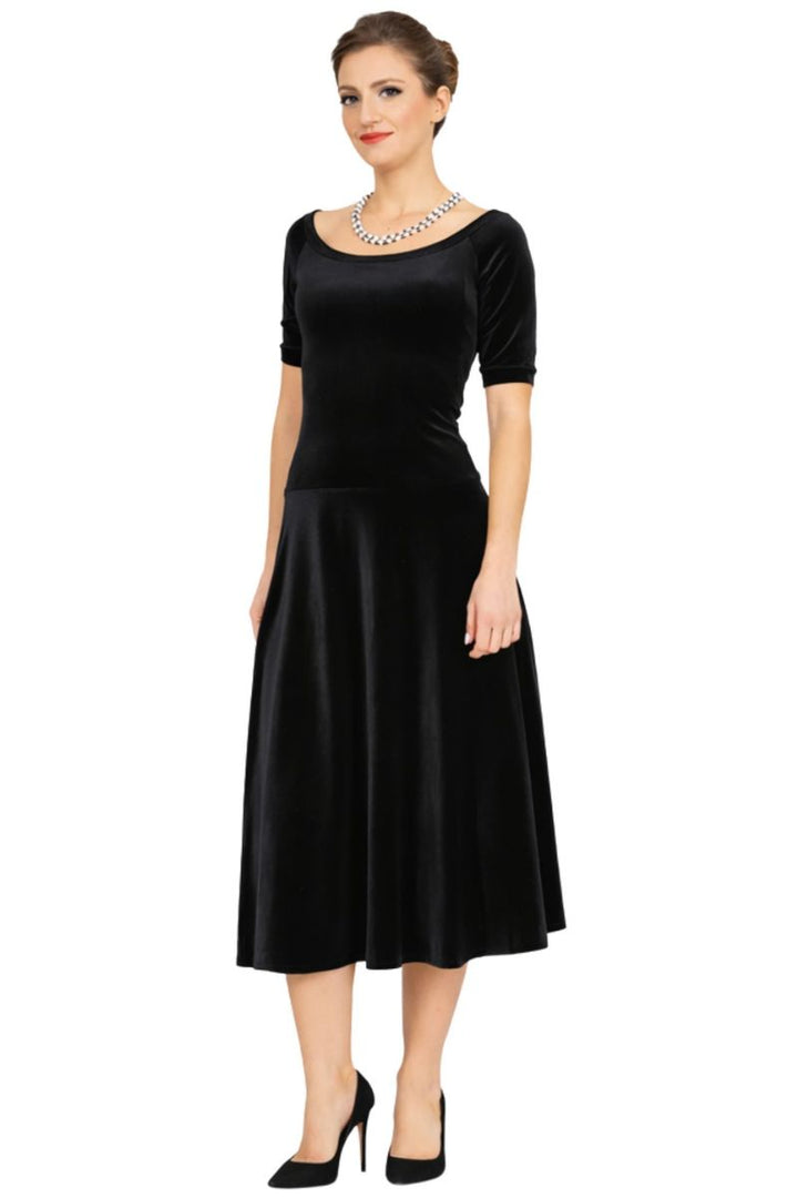 Boat Neckline Fit-and-flare Velvet Dress