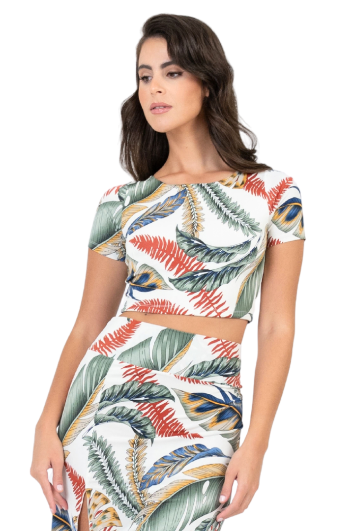 Botanic Leaf Print Crop Top