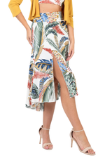 Load image into Gallery viewer, Botanic Leaf Print Tango Skirt With Right Slit