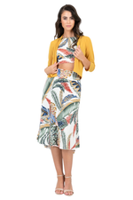 Load image into Gallery viewer, Botanic Leaf Print Tango Skirt With Right Slit