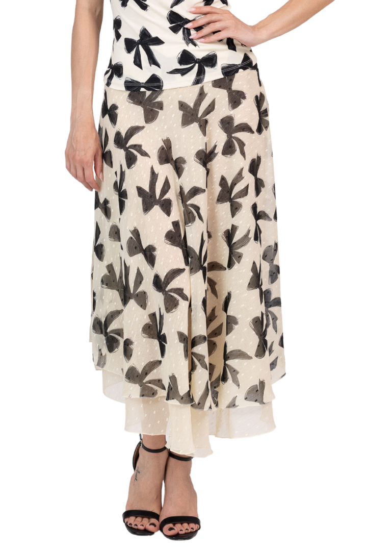 Bows Print Two-Layer Georgette Dance Skirt