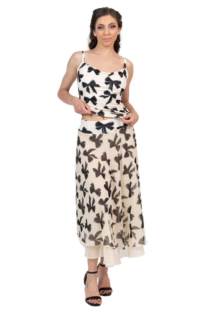 Bows Print Two-Layer Georgette Dance Skirt