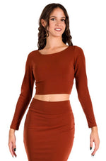 Load image into Gallery viewer, Long Sleeve Twisted Knot V-neck Crop Top