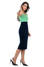 Load image into Gallery viewer, Bright Green &amp; Dark Blue Fitted Two Color Dress
