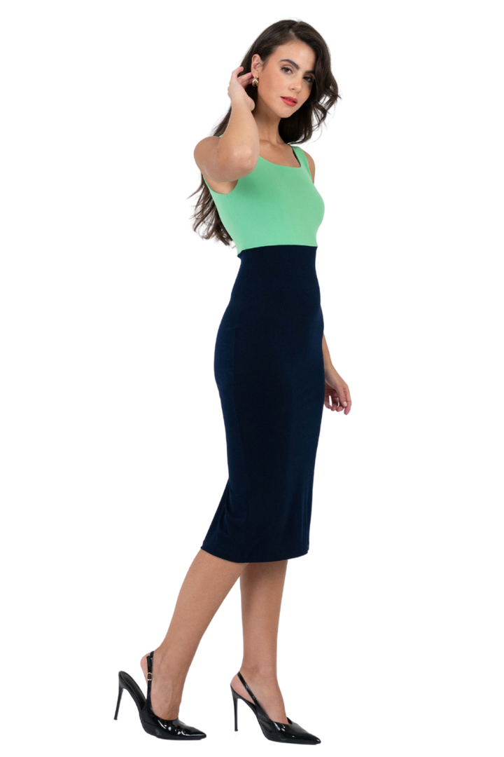 Bright Green & Dark Blue Fitted Two Color Dress