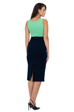 Load image into Gallery viewer, Bright Green &amp; Dark Blue Fitted Two Color Dress