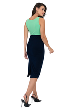 Load image into Gallery viewer, Bright Green &amp; Dark Blue Fitted Two Color Dress