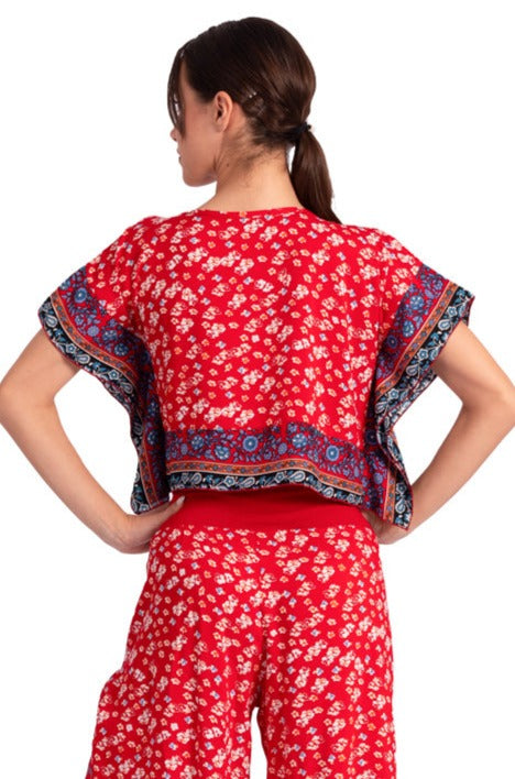 Bright Red Floral Print Boxy Co-ord Crop Top