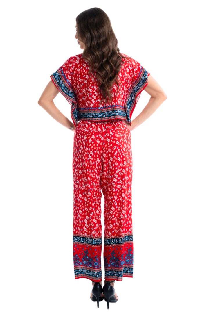 Bright Red Floral Print Tango Pants