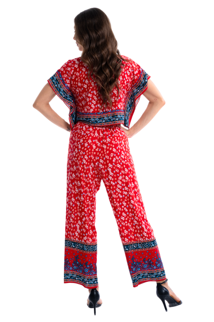 Bright Red Floral Print Tango Pants